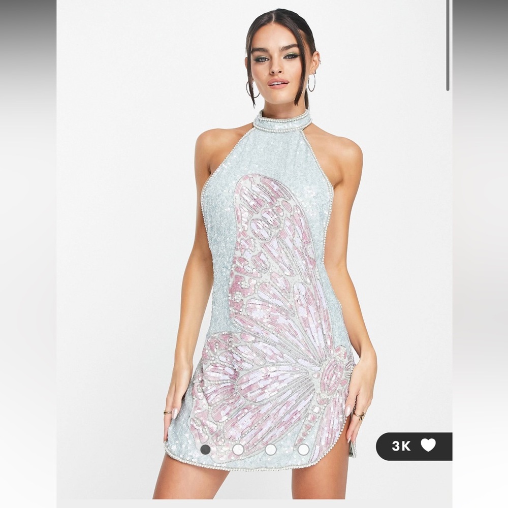 ASOS halter mini dress embellished butterfly Eras Tour Taylor Swift sequin